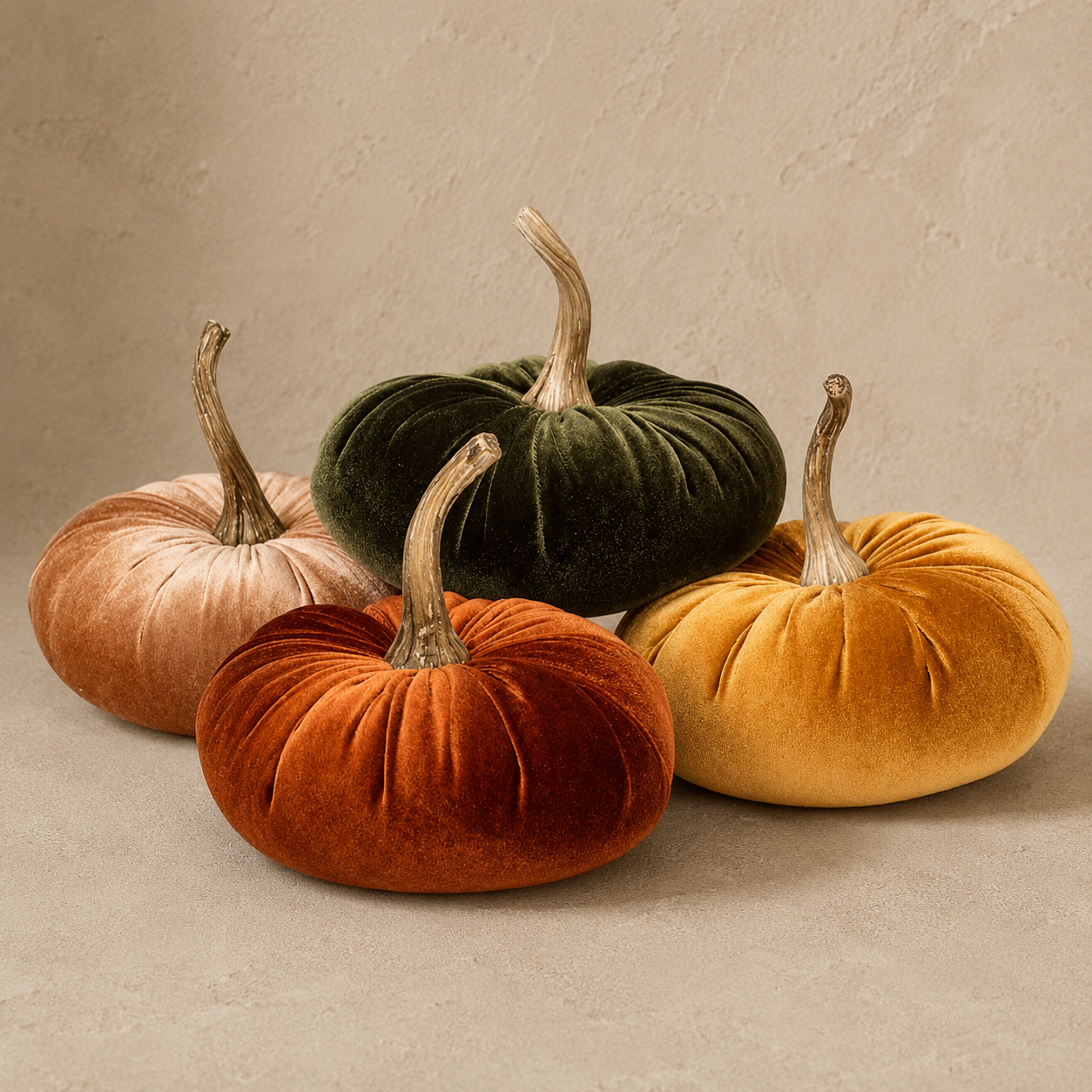 Festive Velour Pumpkin Decor - Set of 4
