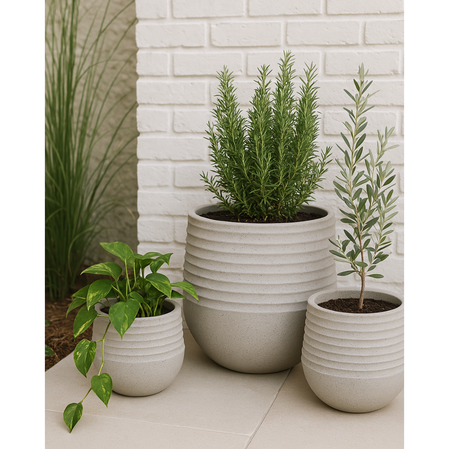 Welland Textured Planters - Stone