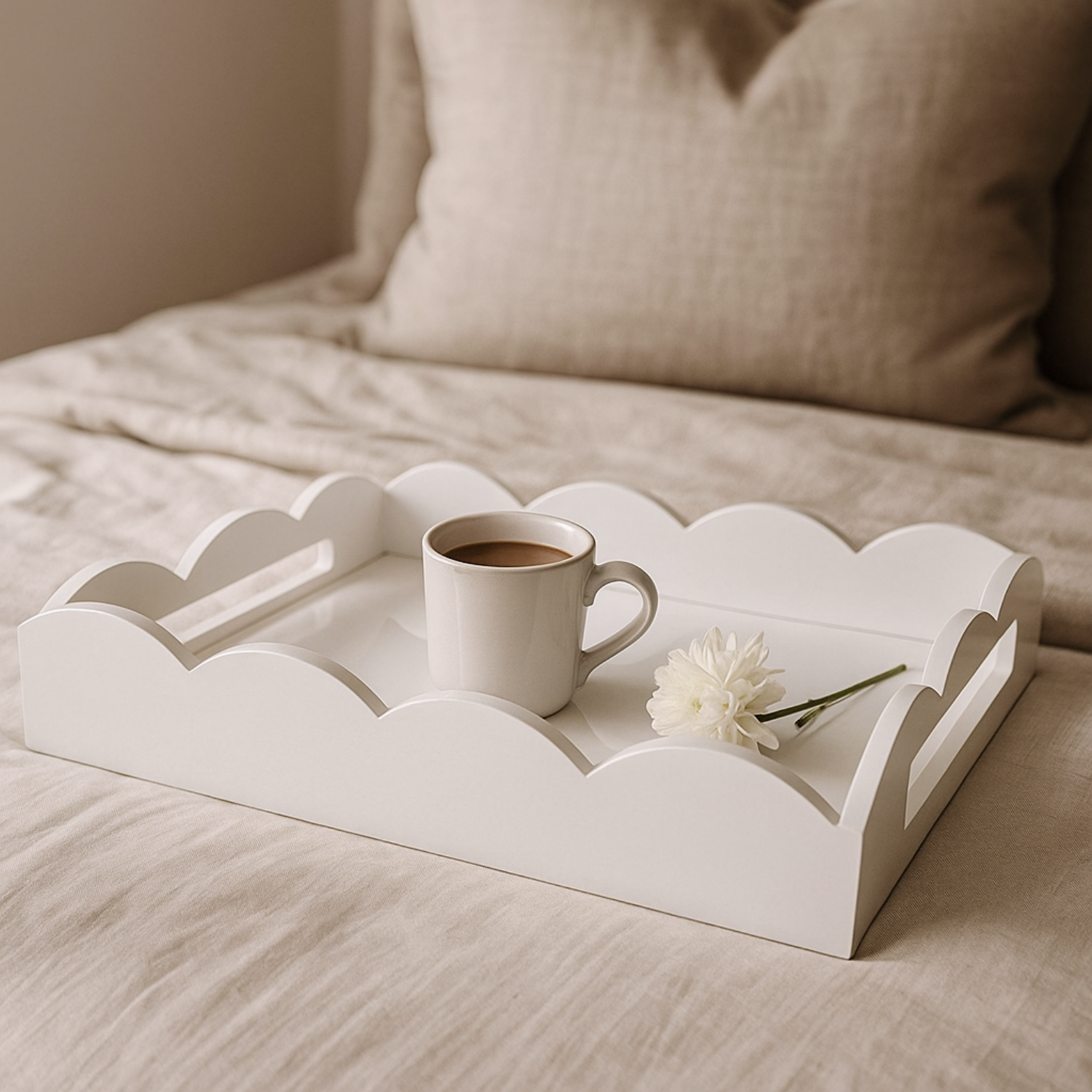 Lacquer White Rectangle Scalloped Tray