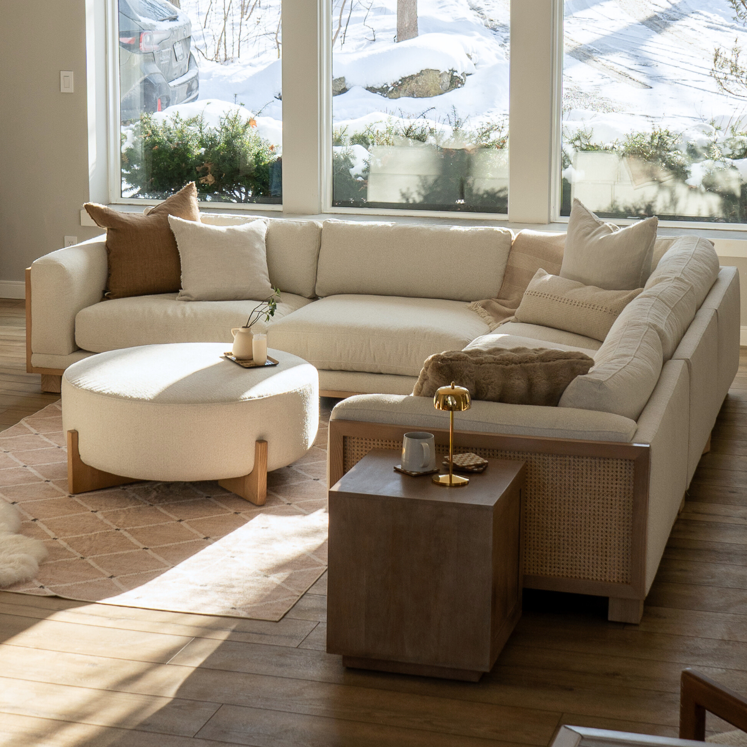 Carmen Ottoman w/ Light Wood Base - Mellow Ivory