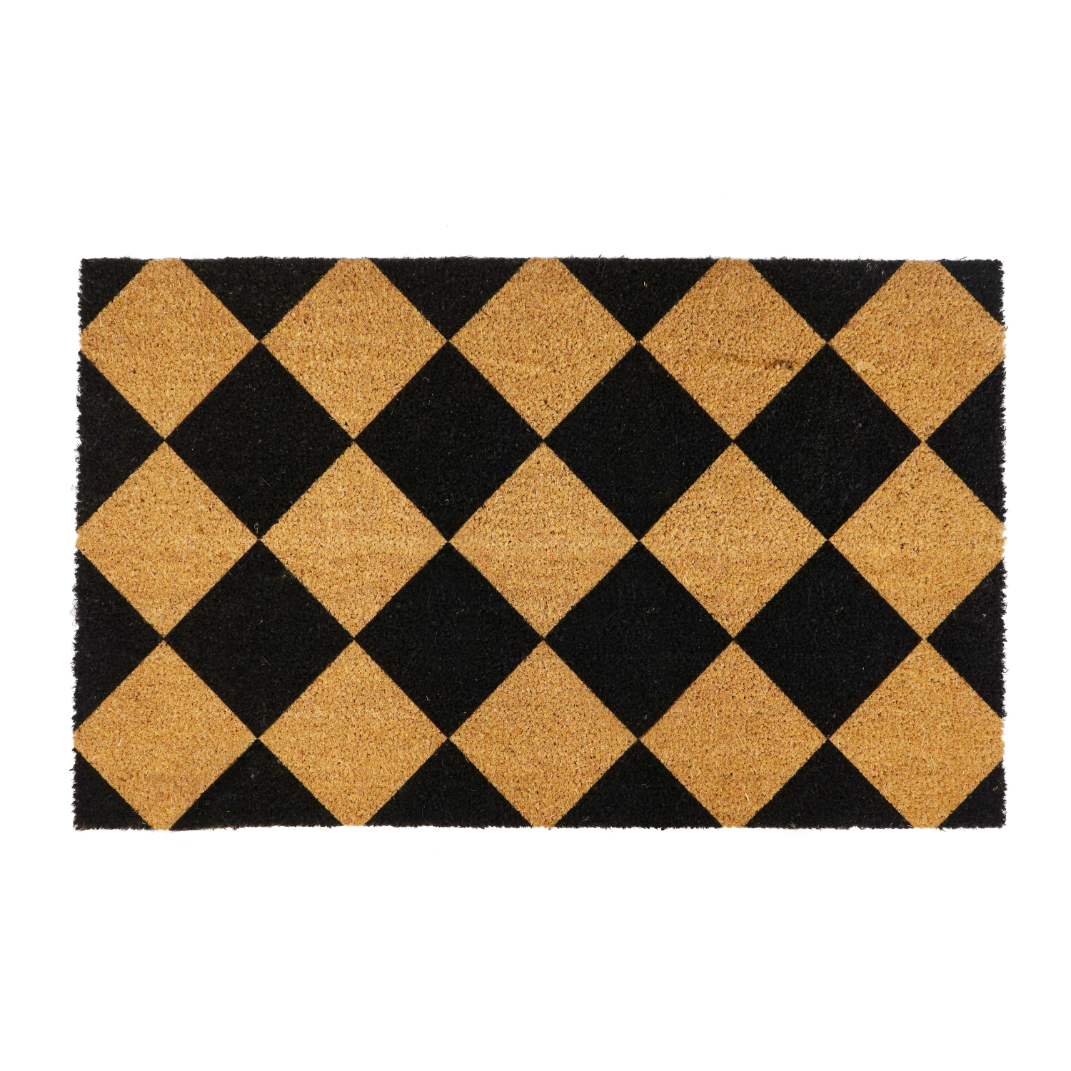 Doormat made from coco fiber with black diamond check pattern