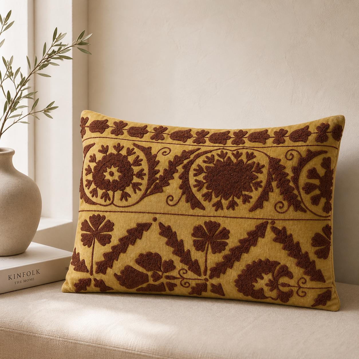 Bovaird Burgundy Embroidered Kidney Toss Pillow