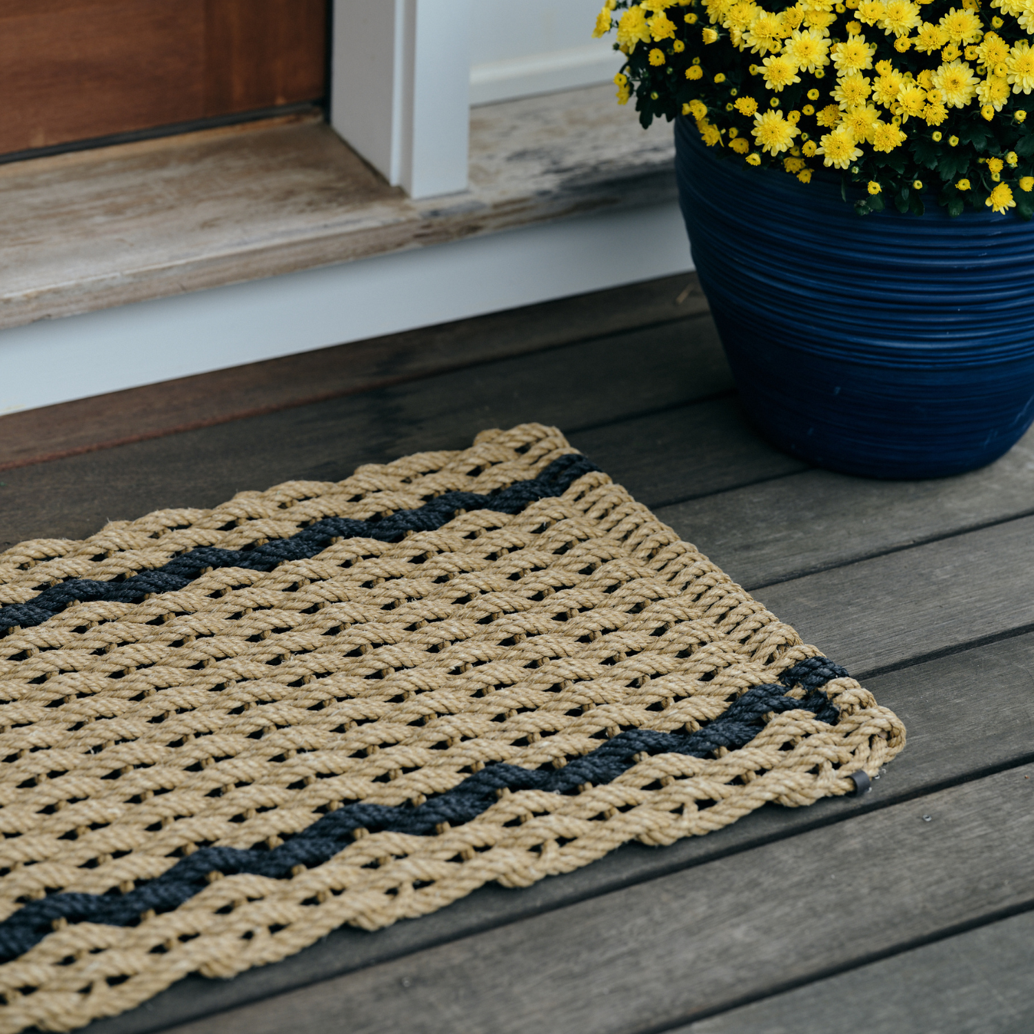 Wheat Charcoal Stripe Rope Doormat