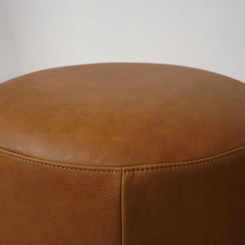 Pop Cognac Leather Round Ottomans