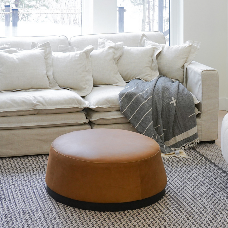 Pop Cognac Leather Round Ottomans