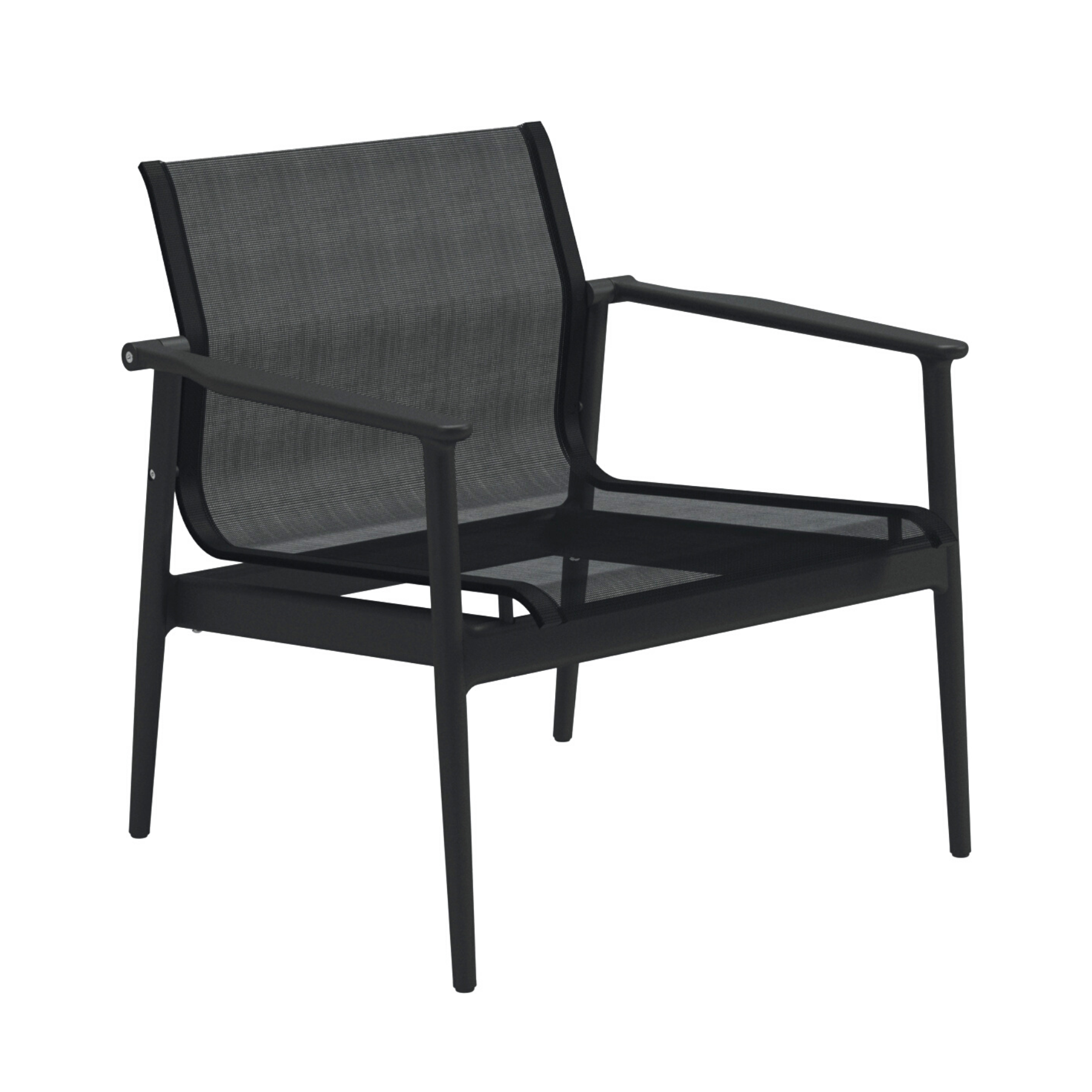 premium outdoor contemporary meteor colour club chair, charcoal coloured sling, stacking, open legs