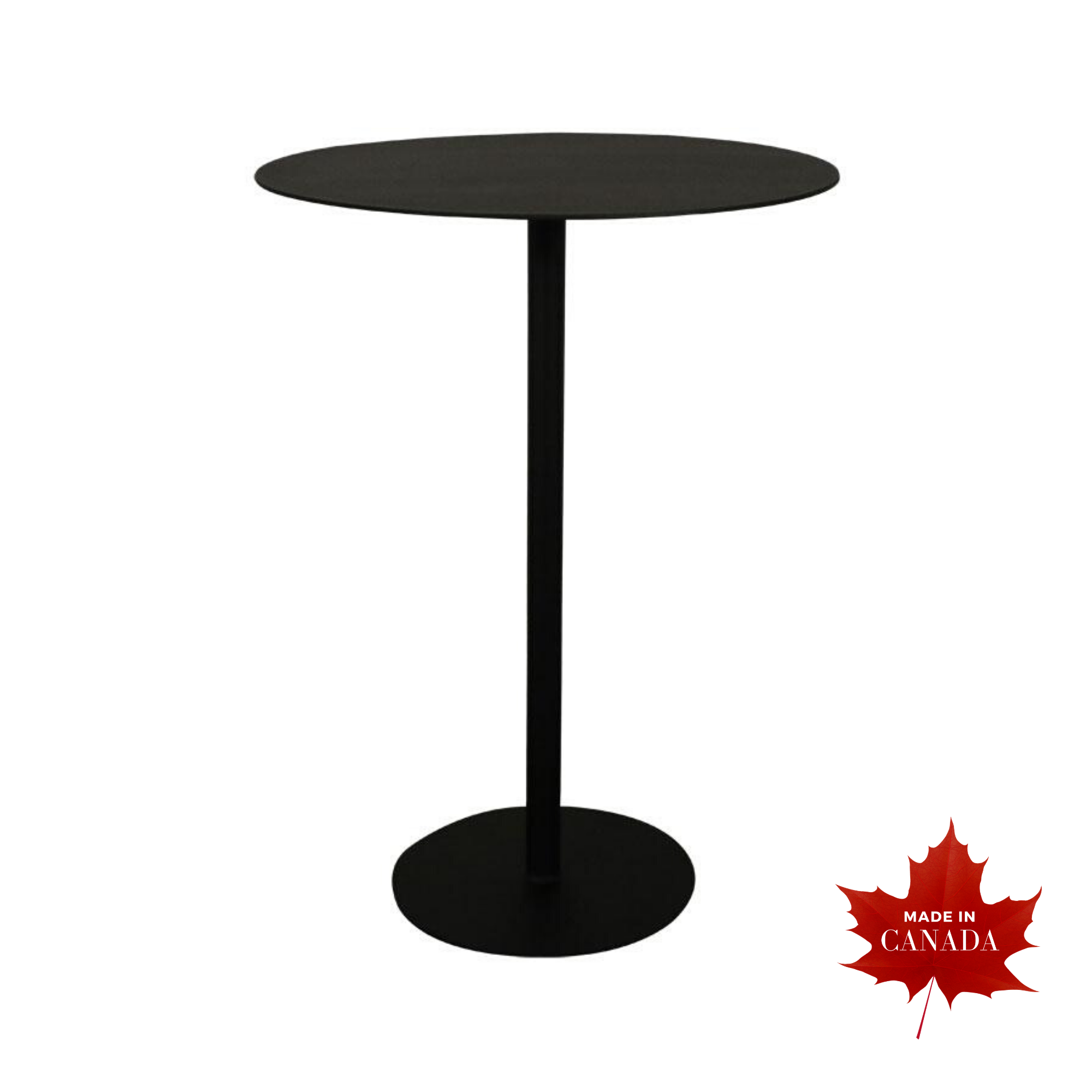 Contemporary outdoor premium black bar height Pedestal Table , round top with round base, transitional, rust resistant aluminum, clean lines