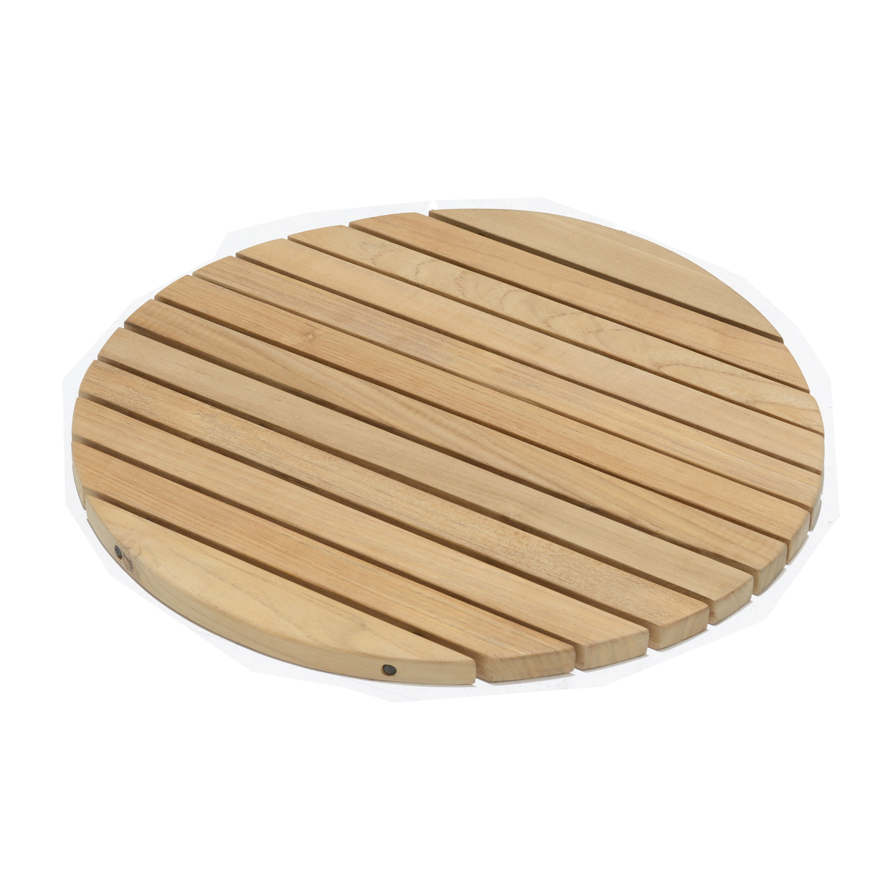 Round slatted teak tray, flexible, able to sit on any flat surface and act as table top