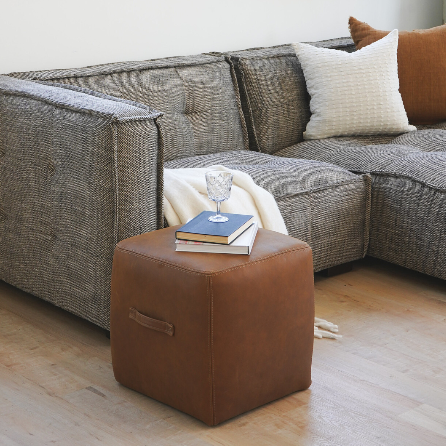 Link Cognac Leather Stool