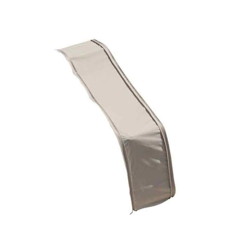 Treasure Garden beige weather resistant modular extension cover, spring cinch lock at base of cover to secure tight at base of furniture and zippers to attach to other modular pieces for sectionals