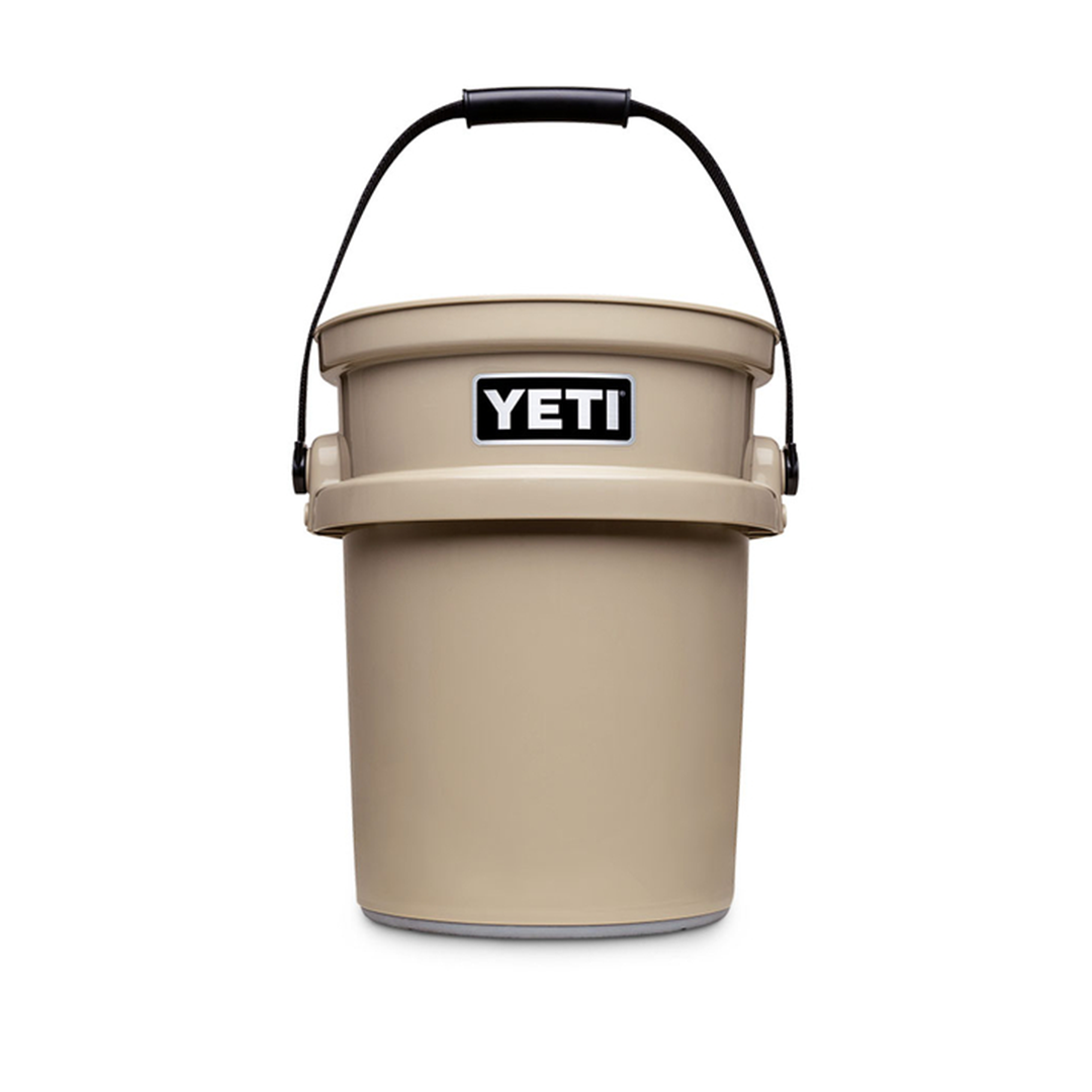 Yeti 20L Loadout bucket, lipgrip handle, durable handle, tie down slot, Tan colour, non slip ring on bottom