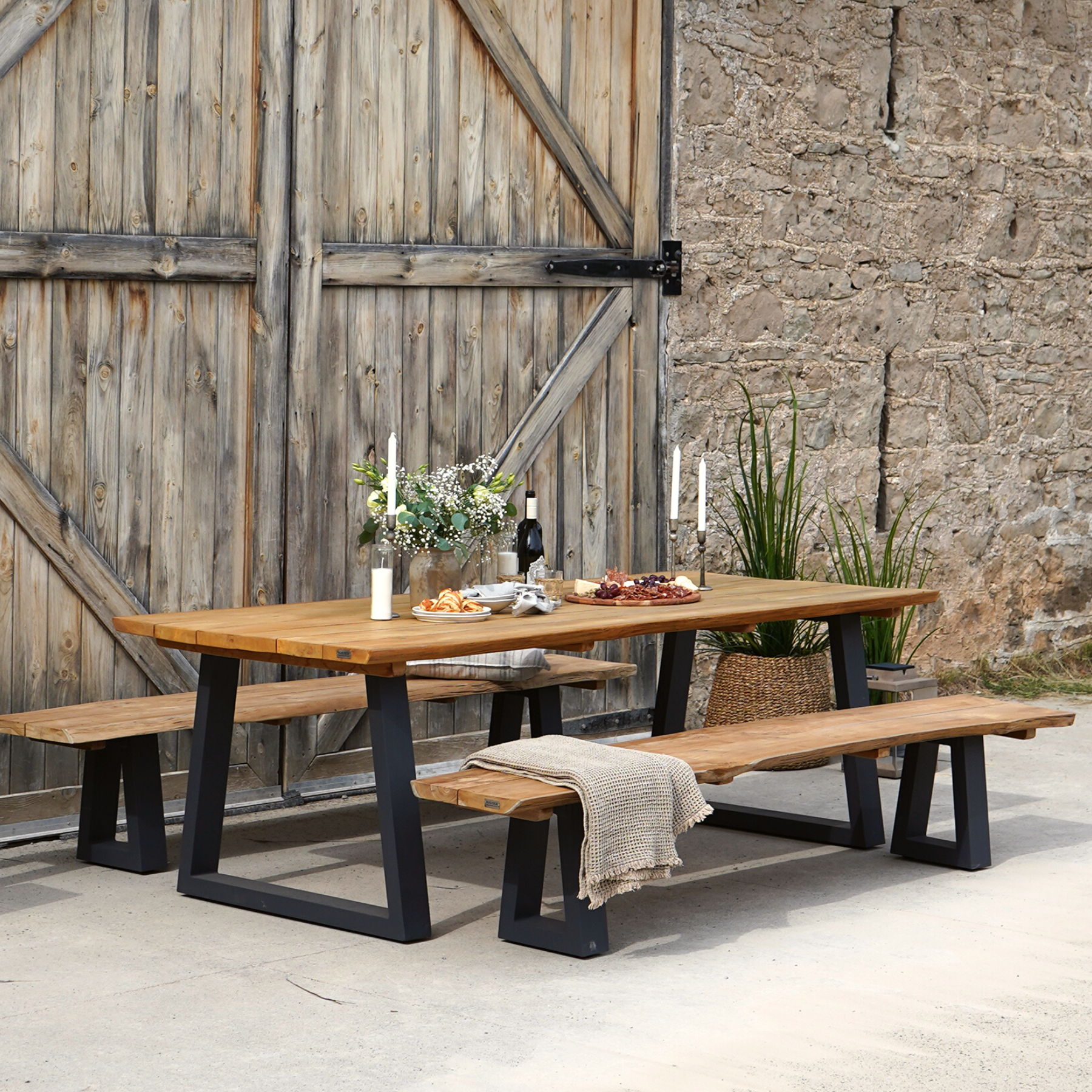 Live Edge Teak Charcoal Dining Table