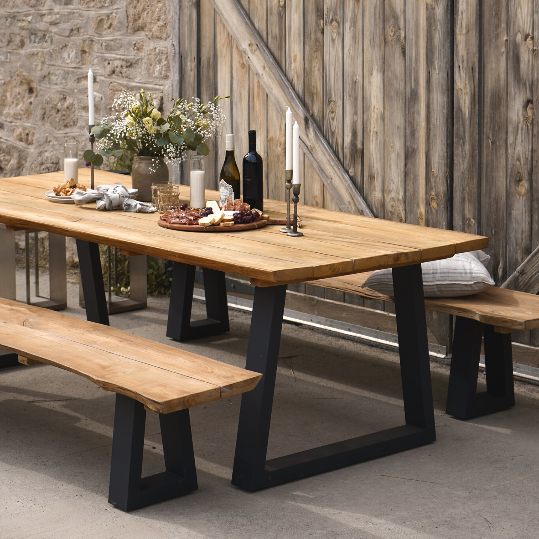 Live Edge Teak Charcoal Dining Table