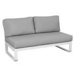 Transitional aluminum armless loveseat, square frame, deep back and seat cushions