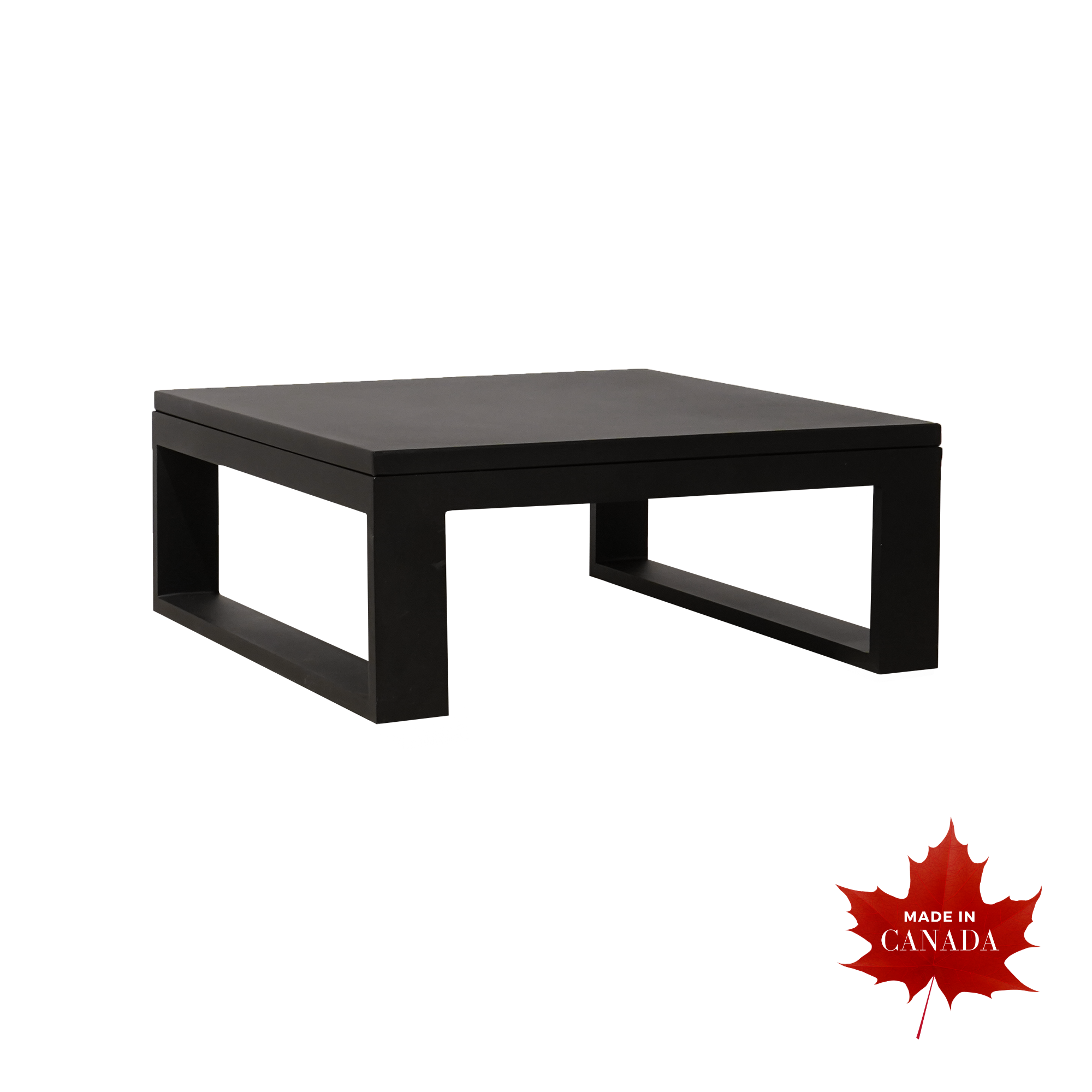 contemporary black square aluminum outdoor end table, sled base