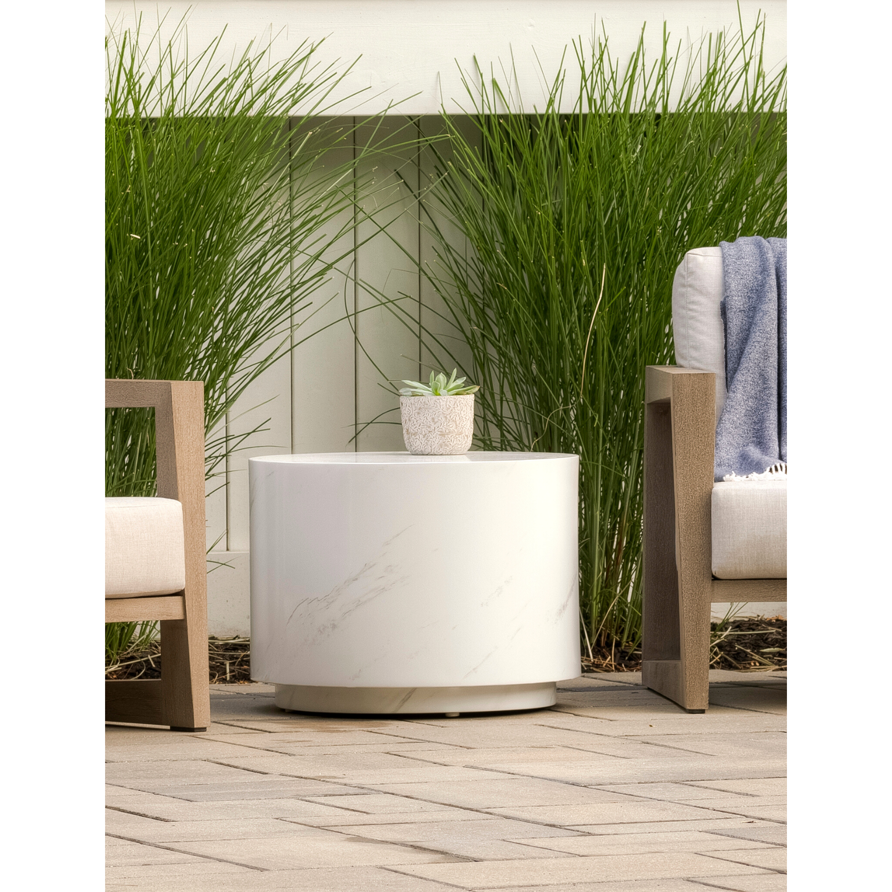 Roma Faux Marble Outdoor End Table