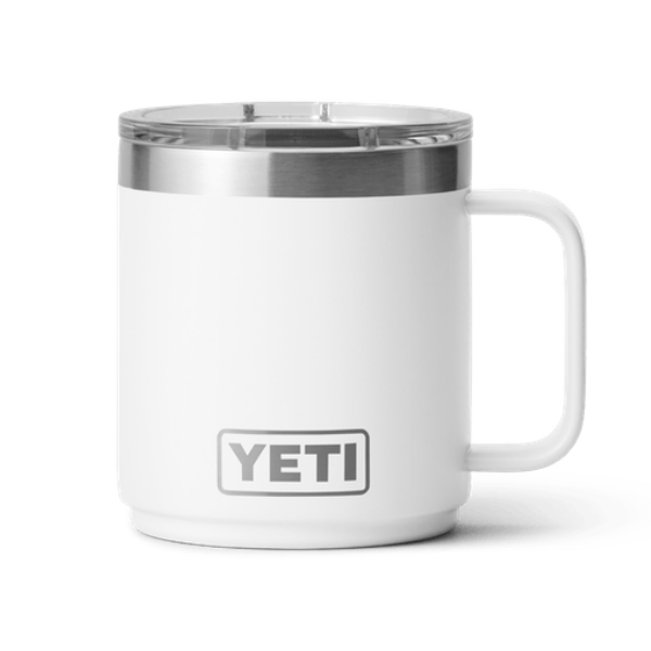 Yeti 14oz stainless steel Rambler white mug with handle, clear Magslider drinking lid included, Duracoat colour