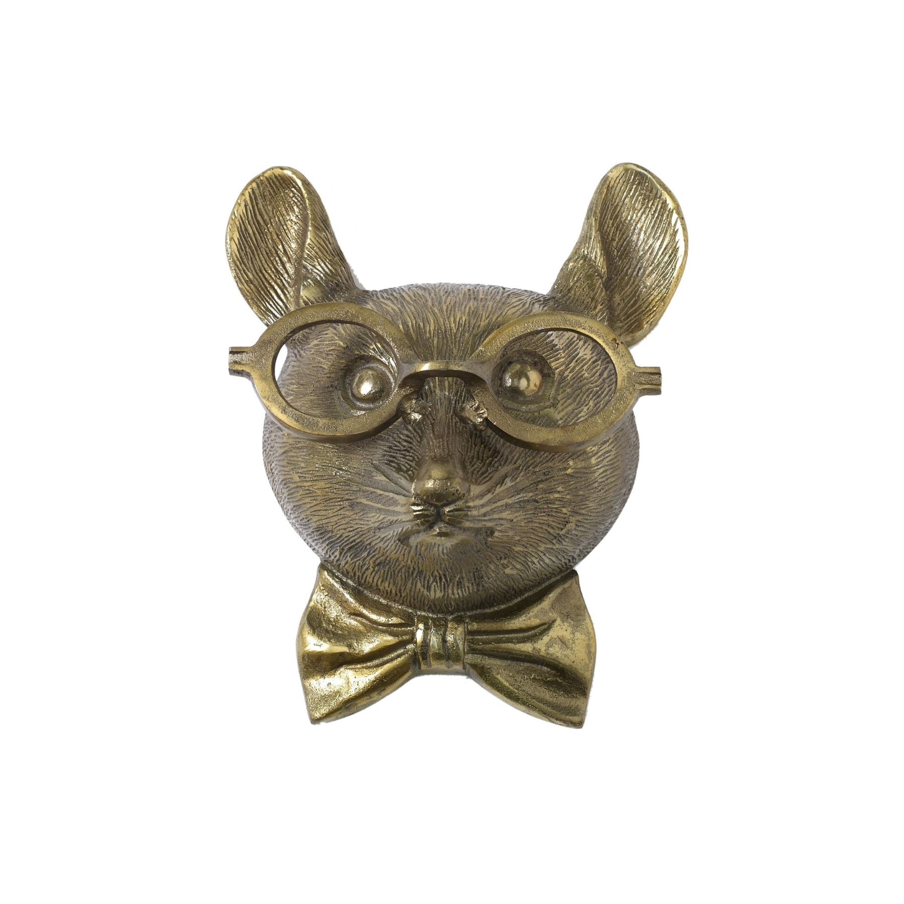 whimsical bronzed mouse head mount, sporting glasses and a cute bowtie