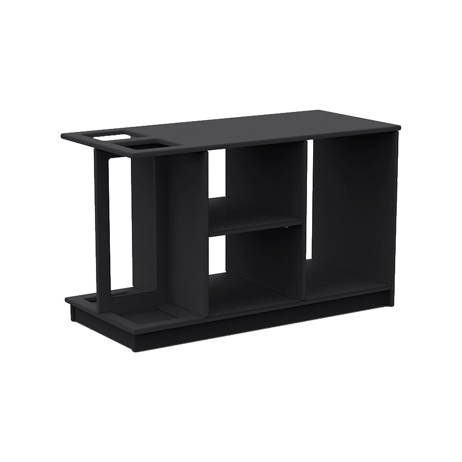 Premium entry storage bench, two vertical shoe shelves, one taller cubby for boots, two umbrella slots with base, marine grade polymer construction, clean transitional design