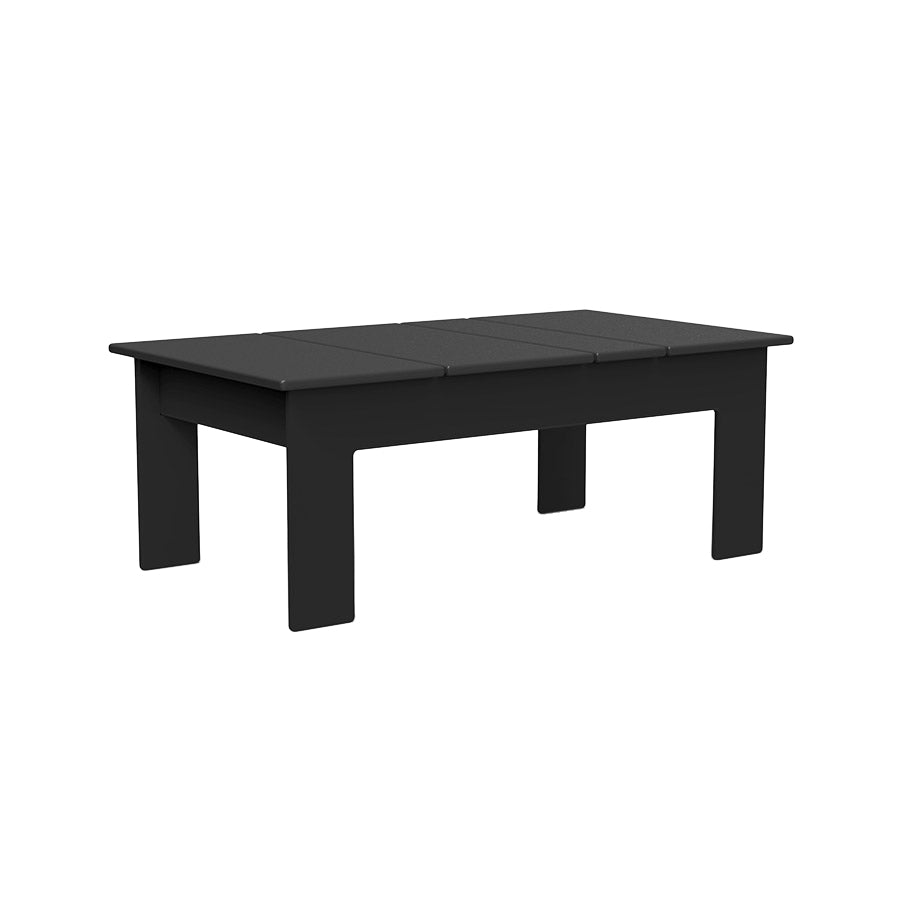Modern, outdoor rectangular coffee table, made of recycled polymer, slatted top, available in black, charcoal and white