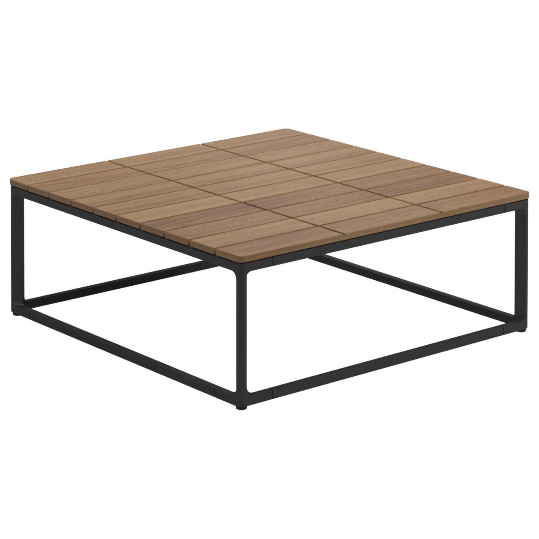 Premium Danish high design teak rectangular outdoor side table , slatted square top, dark aluminum frame