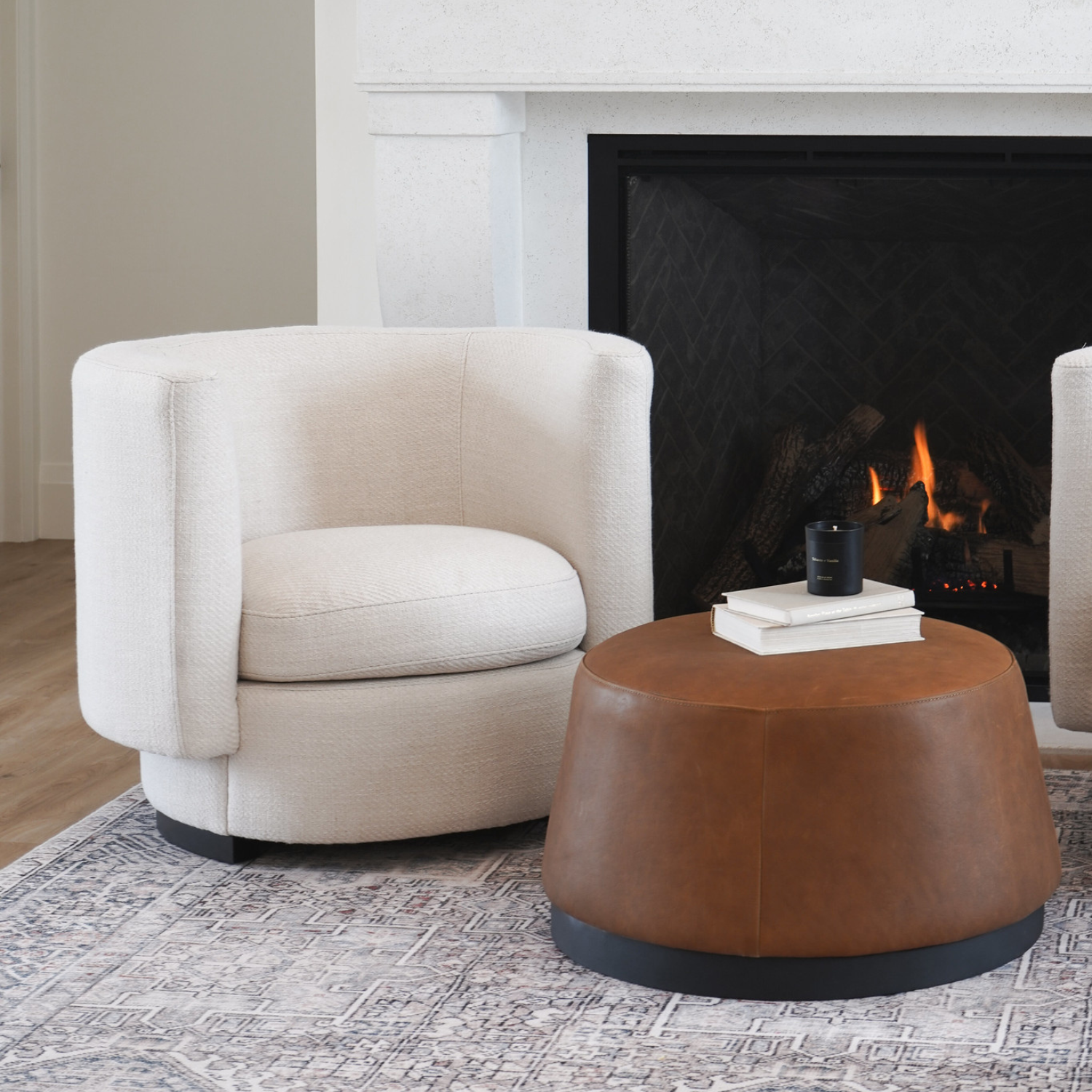 Pop Cognac Leather Round Ottomans