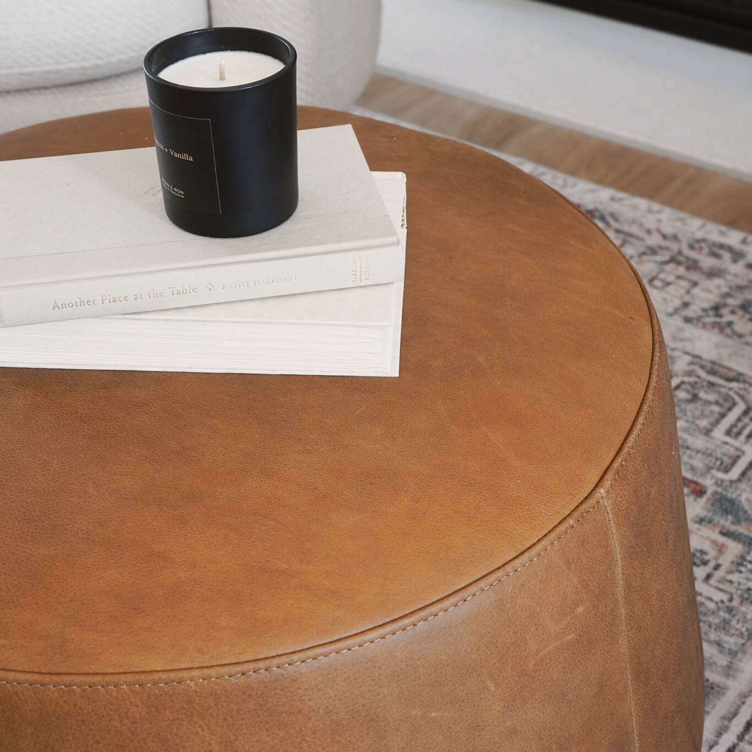 Pop Cognac Leather Round Ottomans