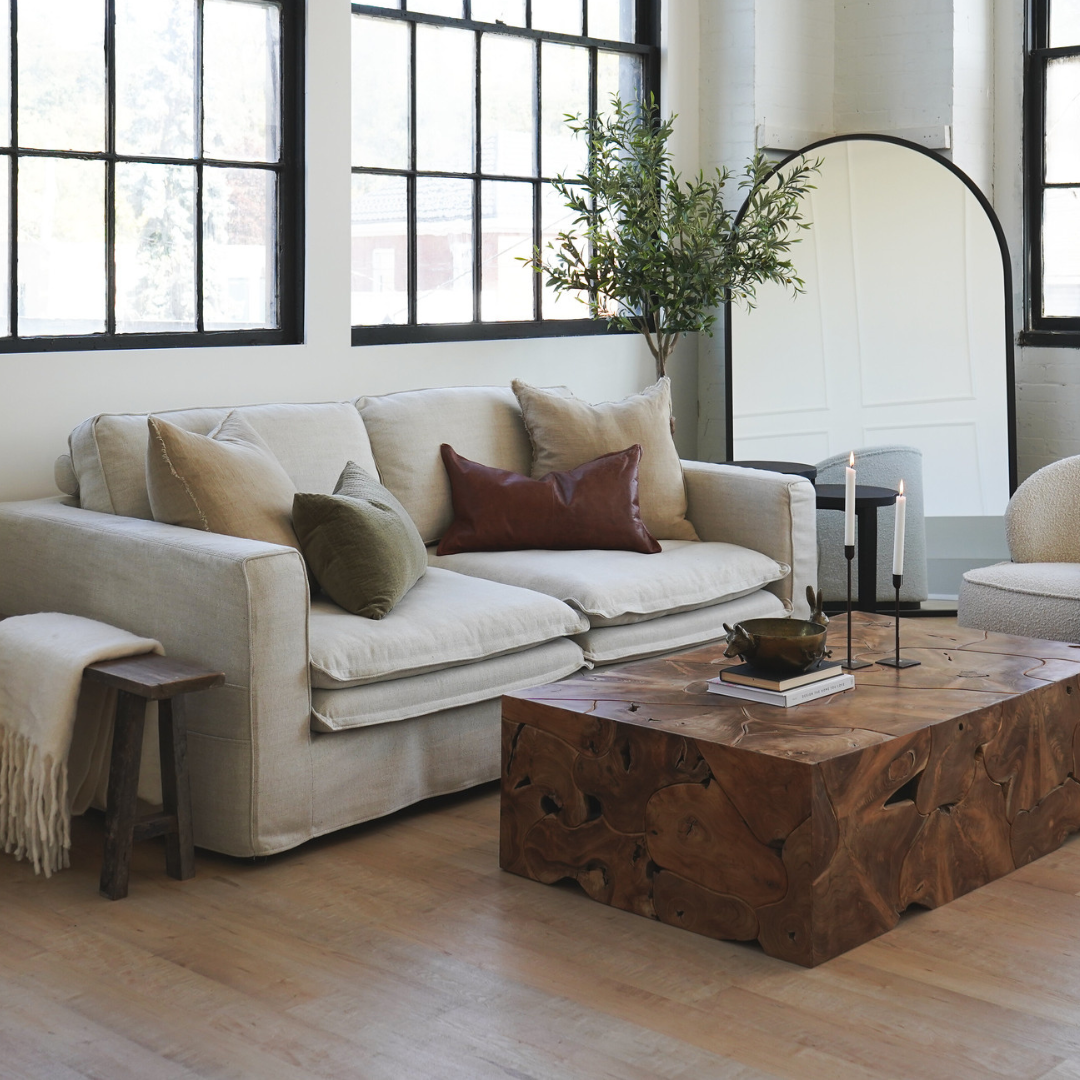 Santa Monica 88" Linen Natural Slipcover Sofa