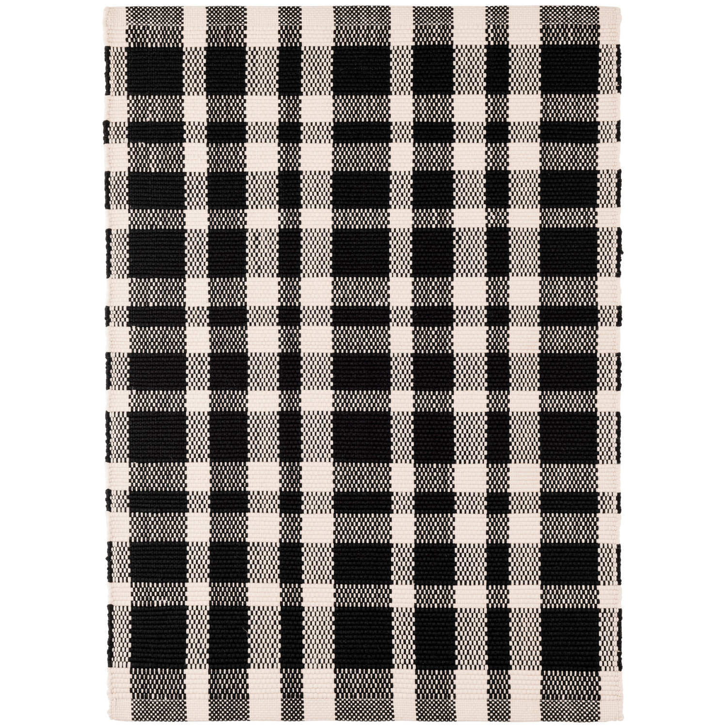 Premium Dash & Albert washable indoor/outdoor rug, crafted polypropylene, flat woven, low pile, black and white plaid pattern