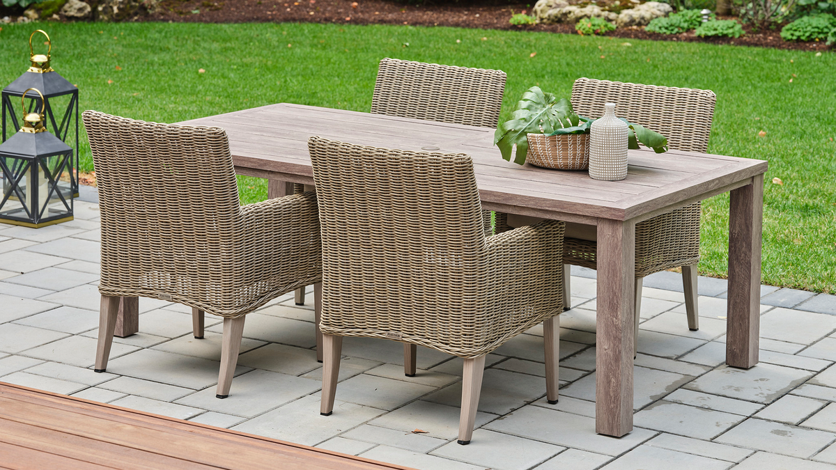Creemore all-weather weave and reclaimed teak  outdoor dining collection