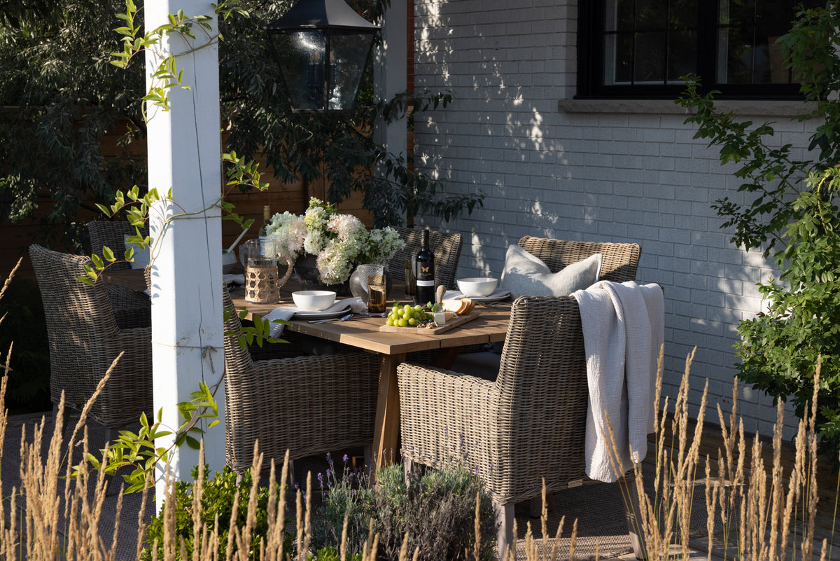 Maison Blonde backyard with George Table and Coastal II Dining Chair