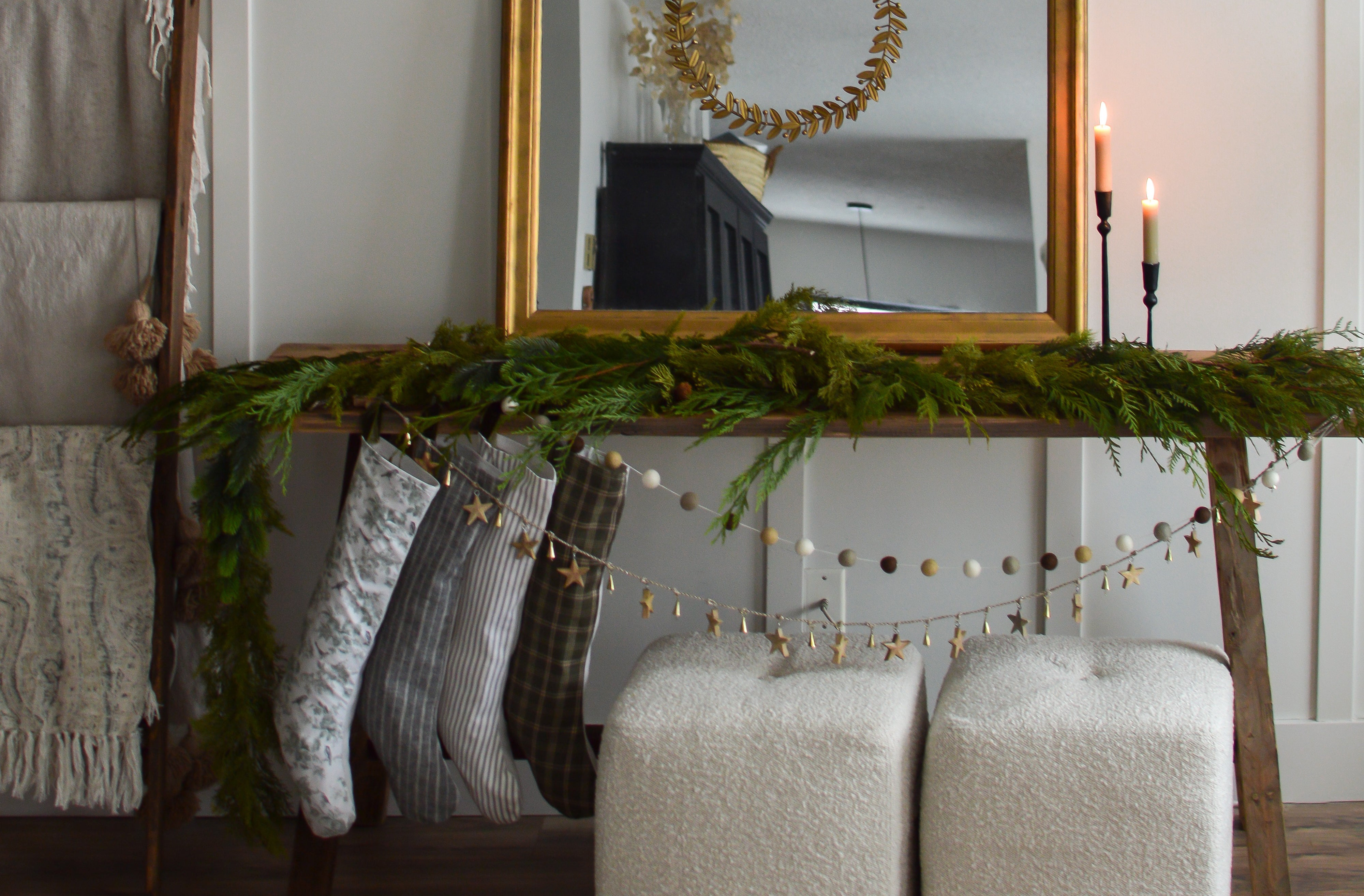 indoor side tables with spruce leaves