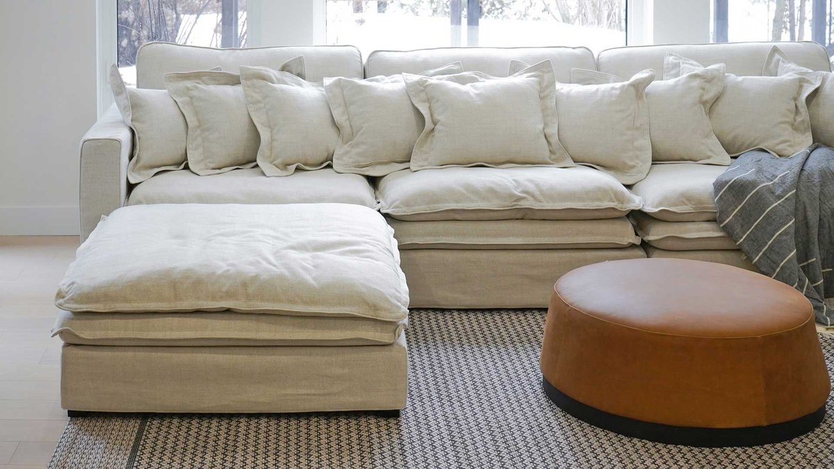 cloud-like white linen indoor modular sectional sofa