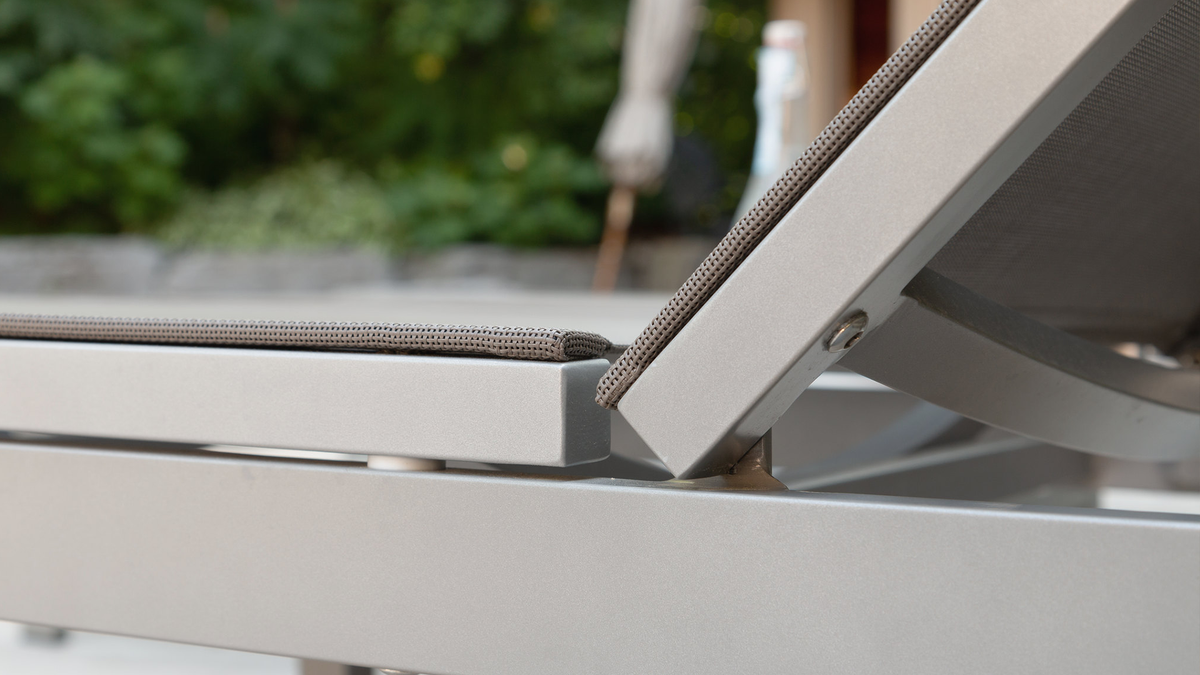 close-up of screw in outdoor chaise