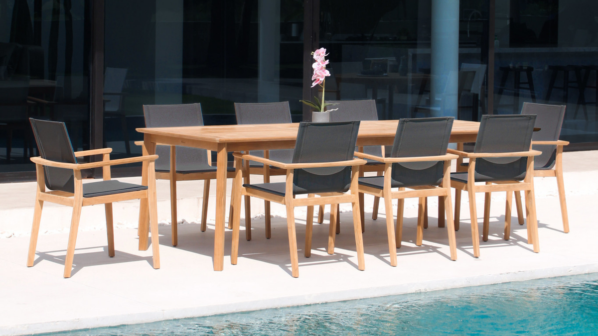 Carmel teak outdoor dining chairs and tables