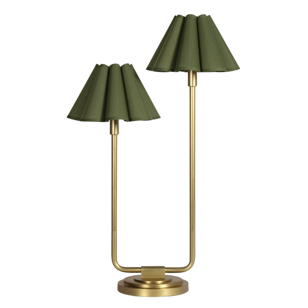 Polly Double Arm Table Lamp - Green/Brass