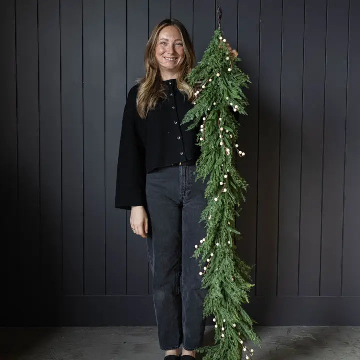 Artificial 6ft Real Touch Norfolk Cypress & White Berry Garland