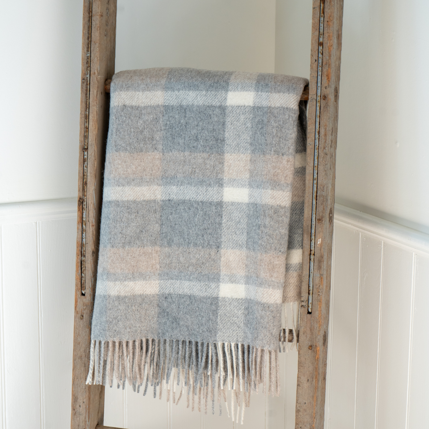 Wool Blend Tan Plaid Throw