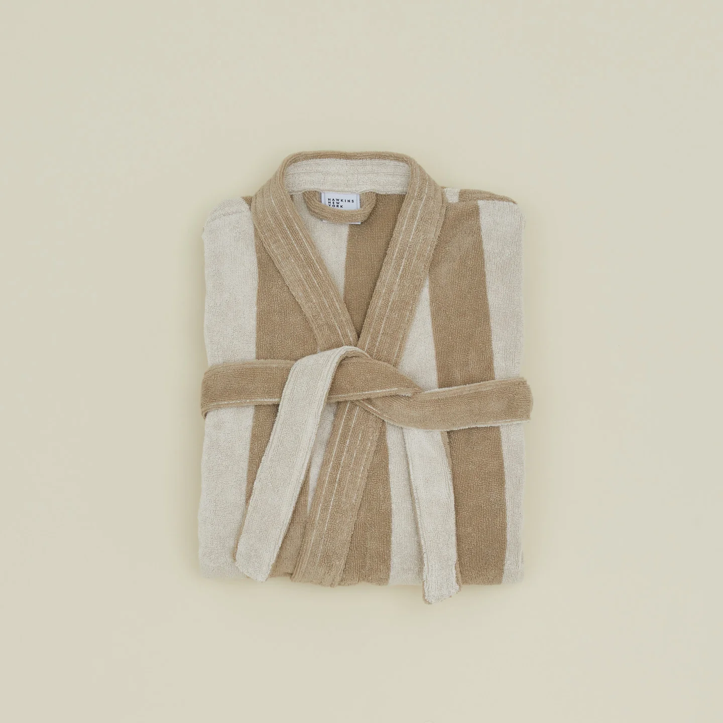 Sorrento Striped Terry Cotton Bath Robe - Ivory/Flax