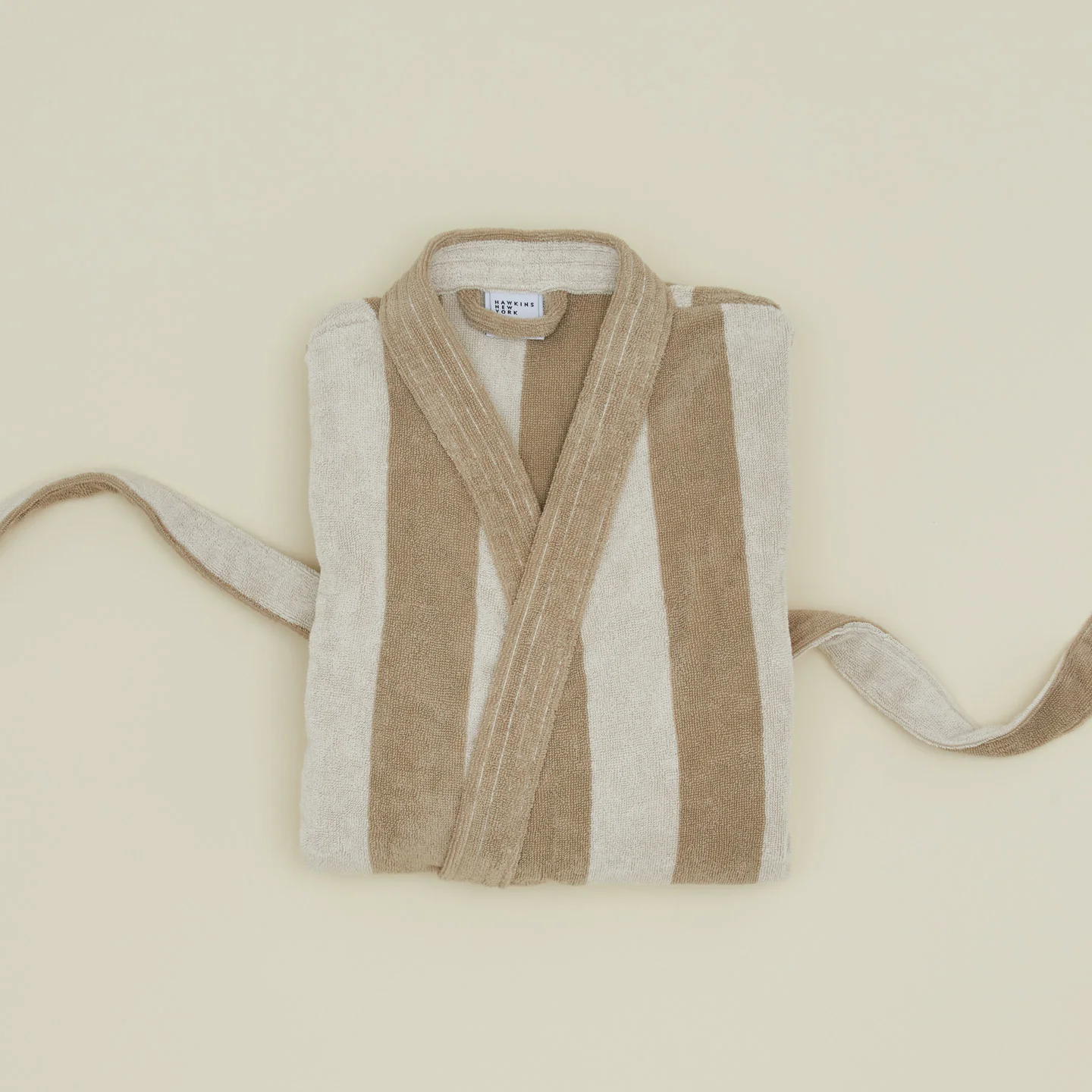 Sorrento Striped Terry Cotton Bath Robe - Ivory/Flax