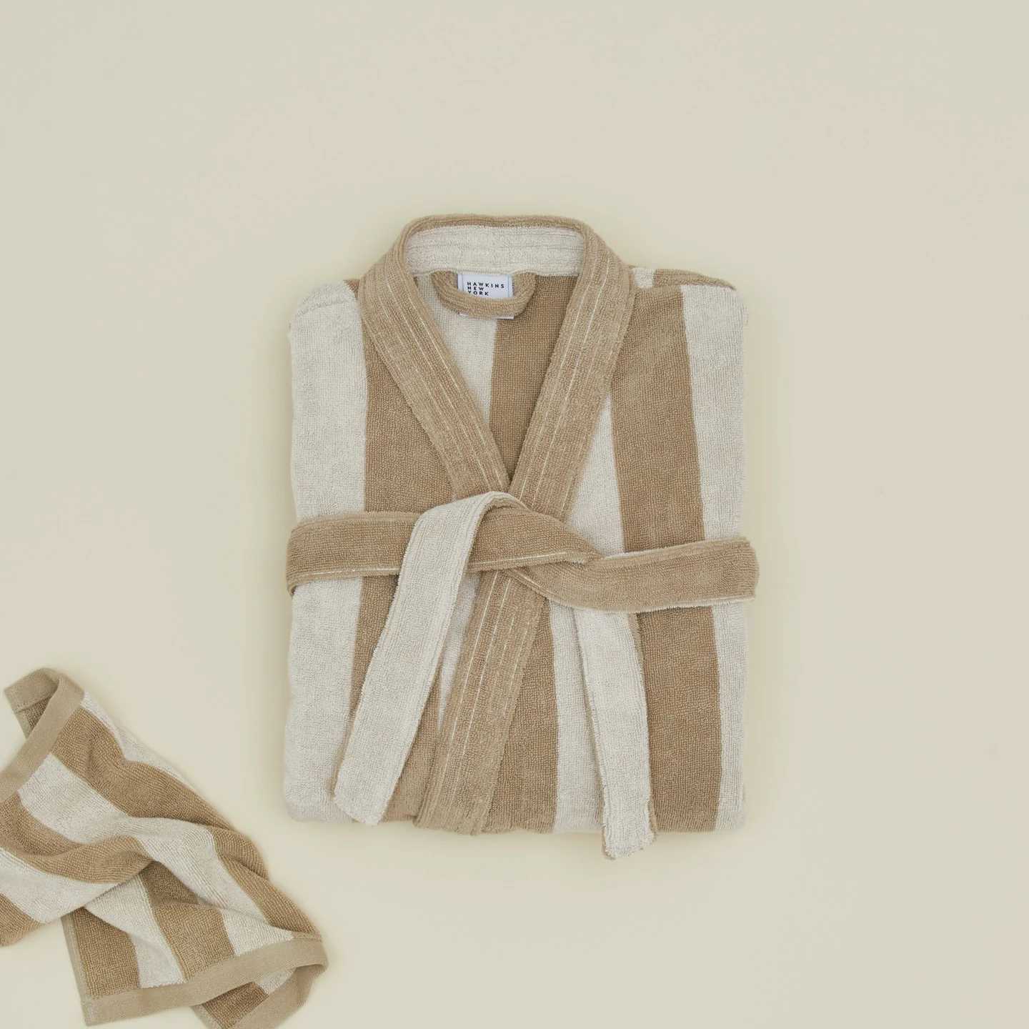 Sorrento Striped Terry Cotton Bath Robe - Ivory/Flax