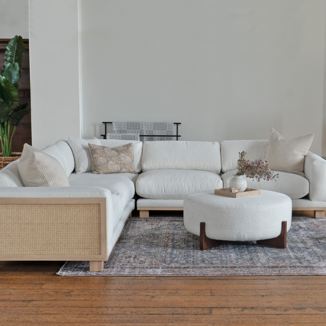 Ivory Indoor Sectional Polyester L Shape Seats 5 Contemporary Hauser 124 L x 124 W x 41.75 D x 30.75 H