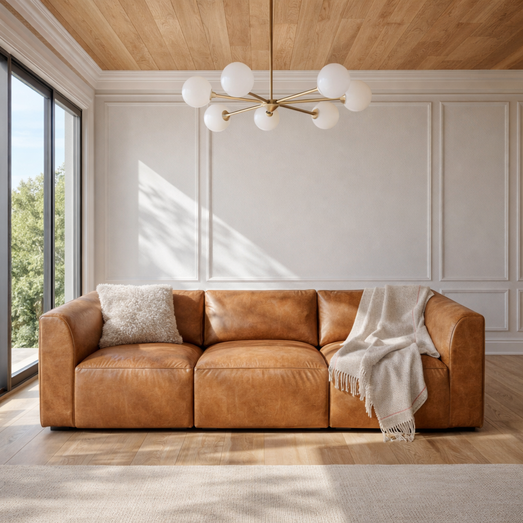 Aspen Distressed Cognac Leather 3 Seater Sofa