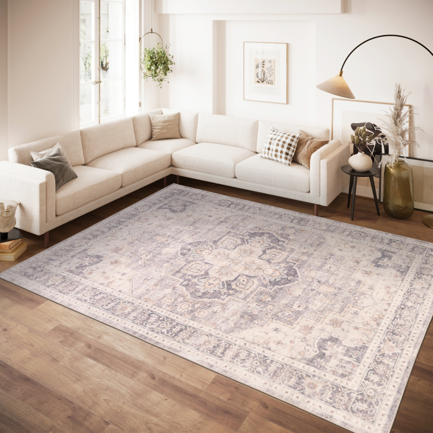 Distressed Chateau Bloom Multi/Blue/Brown/Grey Washable Rug