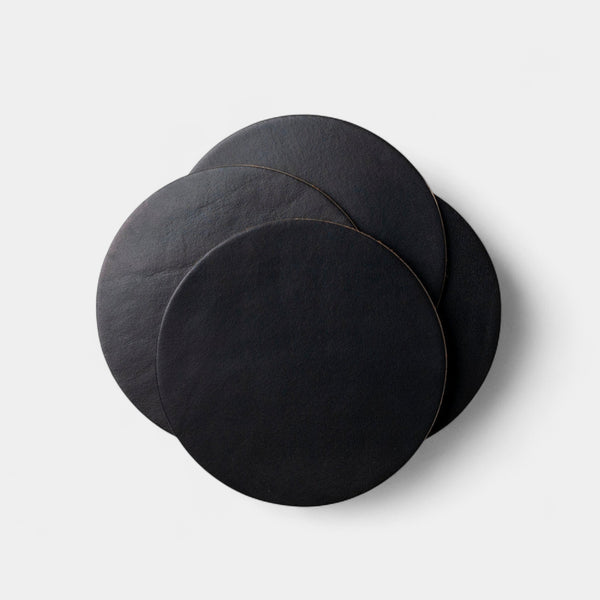 Leather Round Coasters (Set of 4) - Black