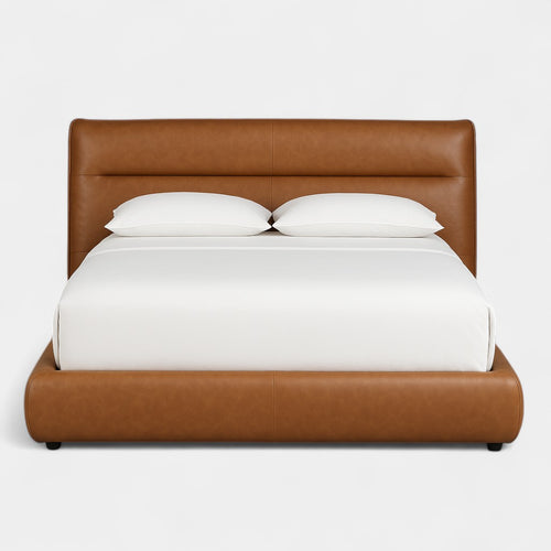 Carlaw Platform Bed -  Distressed Cognac Leather