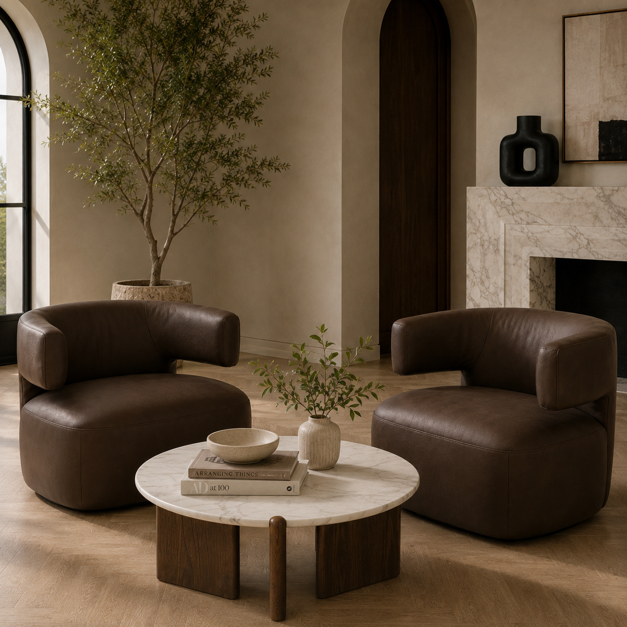 Champlain Swivel Lounge Chair - Isla Chocolate Leather