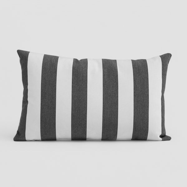Charcoal Wide Stripe Outdoor Kidney Pillow