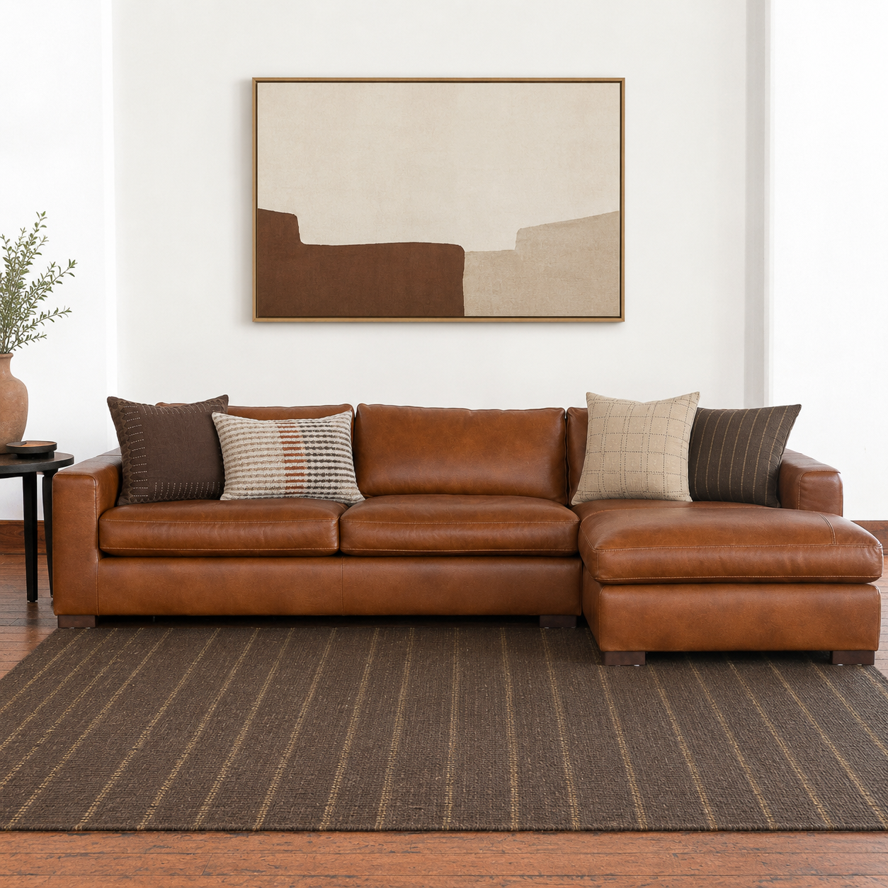 Charlestown 124" Chaise Sectional - Camel Leather