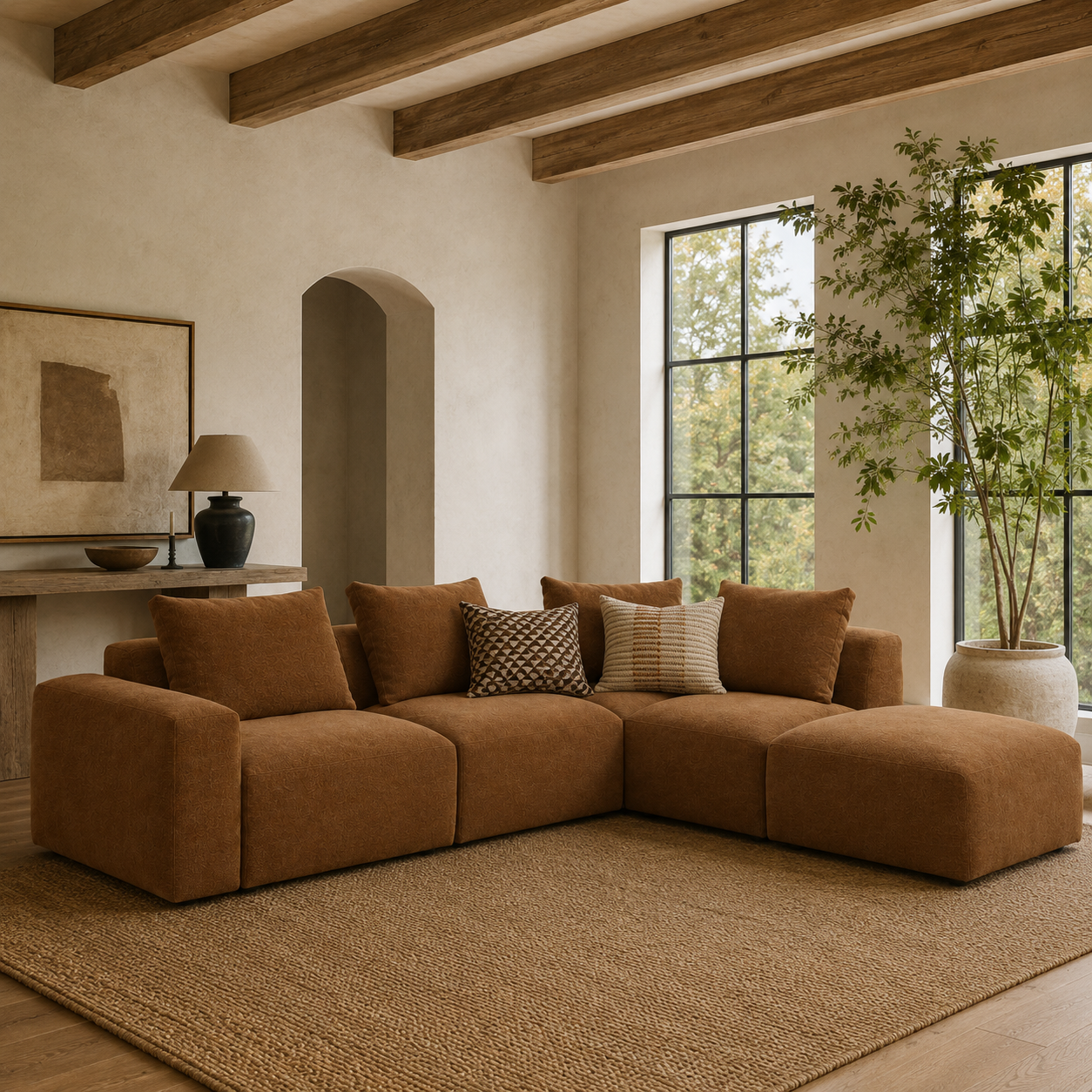 Haliburton 5pc Sectional - Tawny Brown Matte Velvet